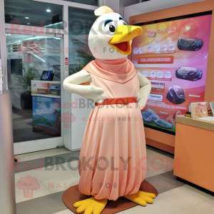 Peach Seagull mascot costume character dressed with a Maxi Dress and Headbands