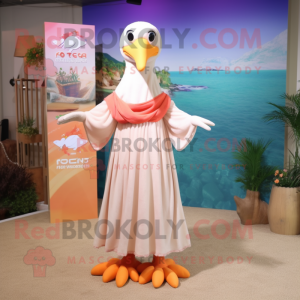 Peach Seagull mascot costume character dressed with a Maxi Dress and Headbands