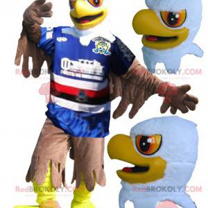 Mascot águila blanca y marrón amarilla en ropa deportiva -