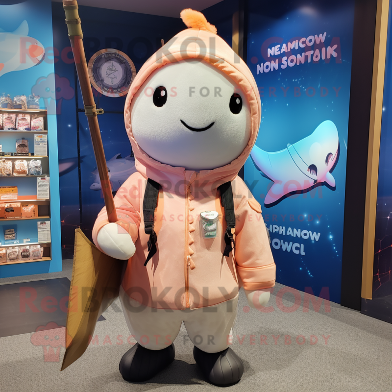Peach Narwhal mascot costume character dressed with a Parka and Necklaces Peach Narwhal mascot costume character dressed with a Parka and Necklaces