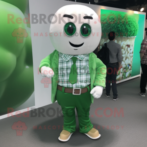 White Green Bean mascot costume character dressed with a Flannel Shirt and Cufflinks