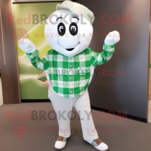 White Green Bean mascot costume character dressed with a Flannel Shirt and Cufflinks