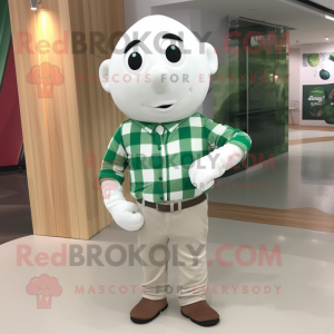 White Green Bean mascot costume character dressed with a Flannel Shirt and Cufflinks