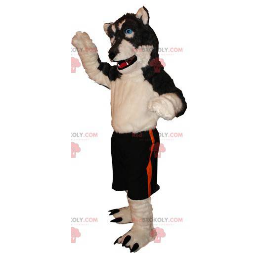 Soft and hairy beige and black wolf dog dog mascot -