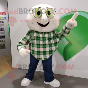 White Green Bean mascot costume character dressed with a Flannel Shirt and Cufflinks
