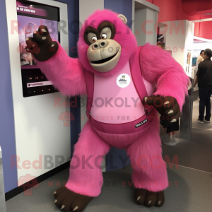 Pink Gorilla mascot costume character dressed with a Henley Tee and Wraps