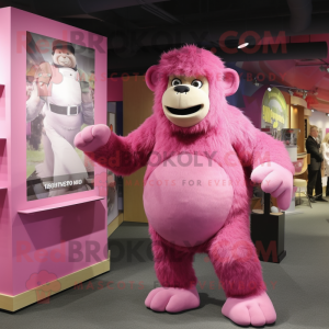 Pink Gorilla mascot costume character dressed with a Henley Tee and Wraps