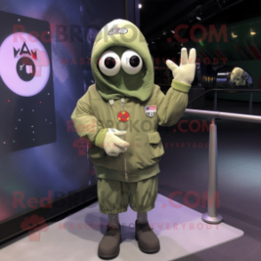Olive Ghost mascot costume character dressed with a Bomber Jacket and Scarf clips