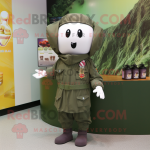 Olive Ghost mascot costume character dressed with a Bomber Jacket and Scarf clips