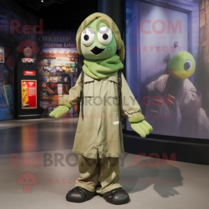 Olive Ghost mascot costume character dressed with a Bomber Jacket and Scarf clips