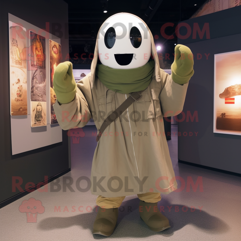 Olive Ghost mascot costume character dressed with a Bomber Jacket and Scarf clips