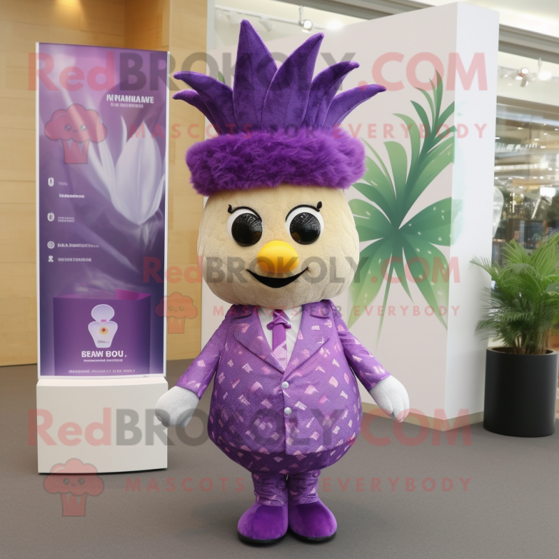 Purple Pineapple mascot costume character dressed with a Skirt and Pocket squares Purple Pineapple mascot costume character dressed with a Skirt and Pocket squares
