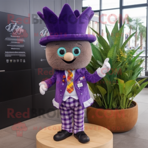 Purple Pineapple mascot costume character dressed with a Skirt and Pocket squares