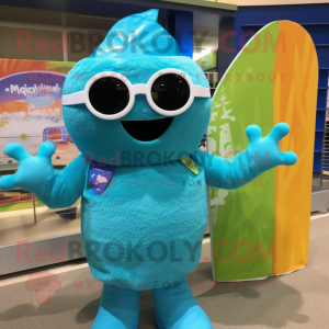 Turquoise Enchiladas mascot costume character dressed with a Swimwear and Sunglasses