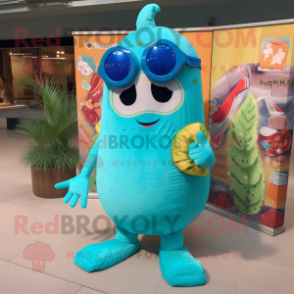 Turquoise Enchiladas mascot costume character dressed with a Swimwear and Sunglasses