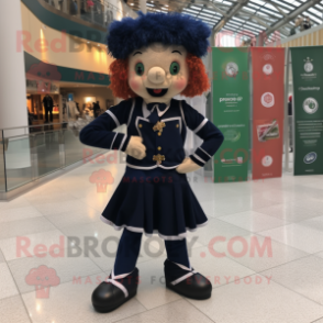 Navy Irish Dancer mascot costume character dressed with a Playsuit and Wallets