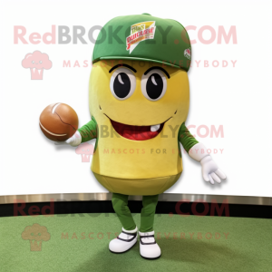 Olive Hamburger mascot costume character dressed with a Baseball Tee and Beanies