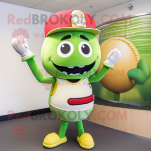 Olive Hamburger mascot costume character dressed with a Baseball Tee and Beanies
