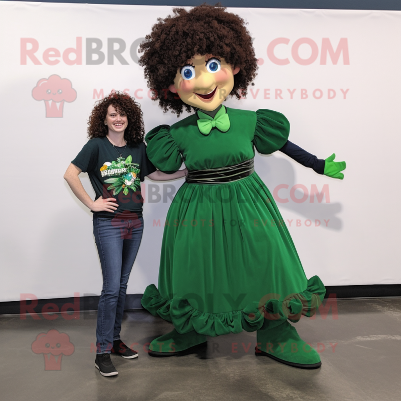 Forest Green Irish Dancer mascot costume character dressed with a Boyfriend Jeans and Shoe clips