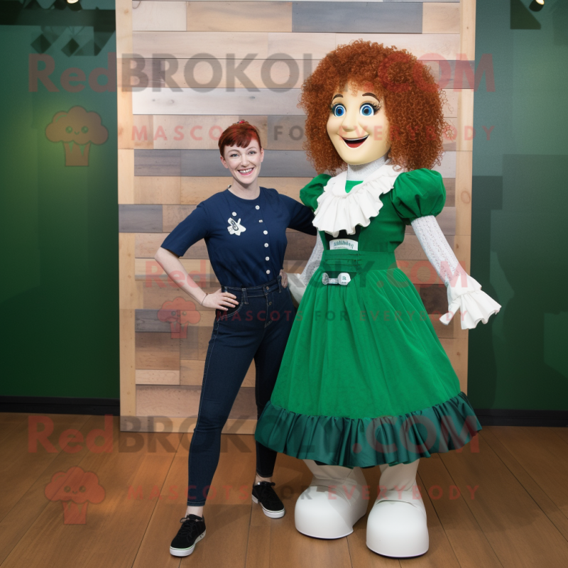Forest Green Irish Dancer mascot costume character dressed with a Boyfriend Jeans and Shoe clips