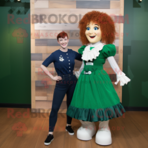 Forest Green Irish Dancer mascot costume character dressed with a Boyfriend Jeans and Shoe clips