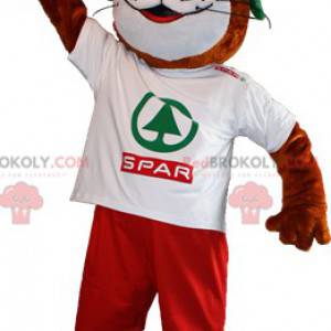 Mascotte lontra marrone e bianca con i capelli verdi -