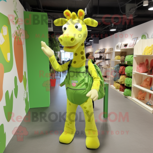 Limegrön giraff maskot...