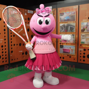 Pink Tennis Racket mascot costume character dressed with a Empire Waist Dress and Briefcases