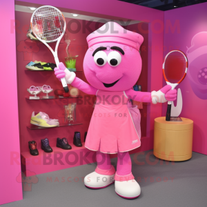 Pink Tennis Racket mascot costume character dressed with a Empire Waist Dress and Briefcases