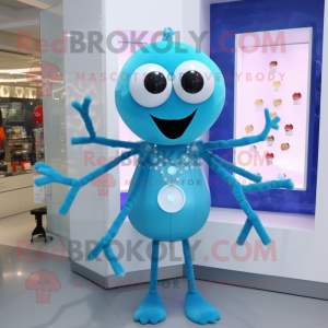 Cyan Spider maskot kostym...