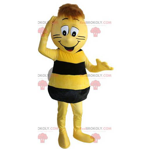 Mascota de abeja amarilla y negra. Mascota de la abeja maya -