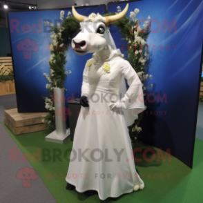 Olive Zebu mascot costume character dressed with a Wedding Dress and Watches