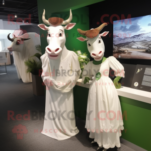 Olive Zebu mascot costume character dressed with a Wedding Dress and Watches