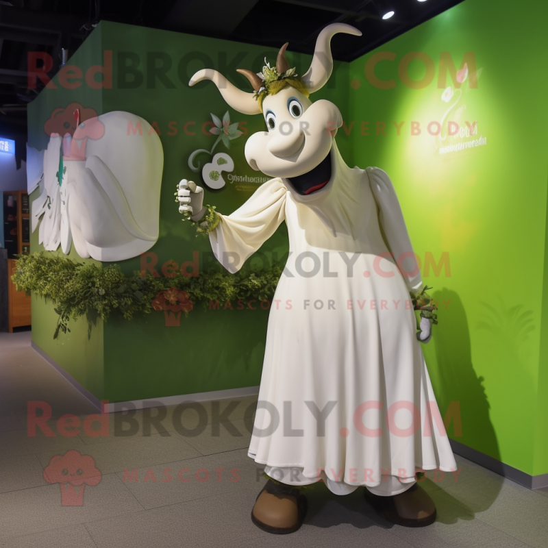 Olive Zebu mascot costume character dressed with a Wedding Dress and Watches Olive Zebu mascot costume character dressed with a Wedding Dress and Watches