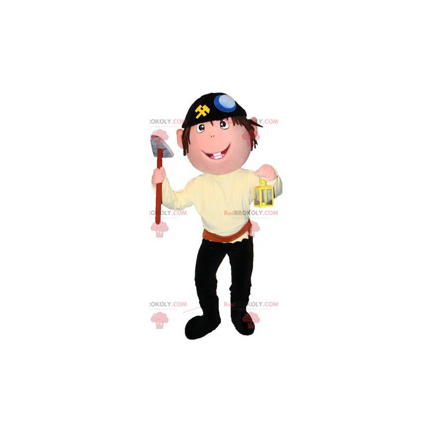 Boy pirate mascot with a bandana and a pickaxe - Redbrokoly.com