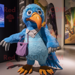 Sky Blue Vulture mascot costume character dressed with a Corduroy Pants and Coin purses