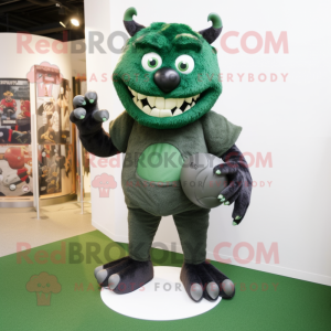 Forest Green Demon mascot costume character dressed with a Baseball Tee and Handbags