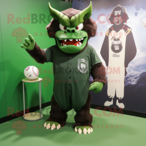 Forest Green Demon mascot costume character dressed with a Baseball Tee and Handbags