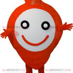 Mascota de muñeco de nieve naranja y blanco muy sonriente -