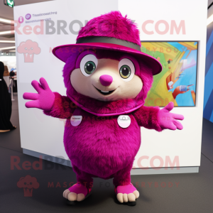 Magenta Hedgehog mascot costume character dressed with a Bodysuit and Hats
