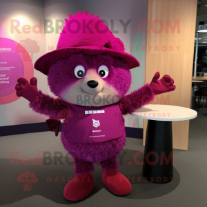 Magenta Hedgehog mascot costume character dressed with a Bodysuit and Hats