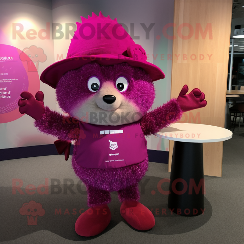 Magenta Hedgehog mascot costume character dressed with a Bodysuit and Hats Magenta Hedgehog mascot costume character dressed with a Bodysuit and Hats