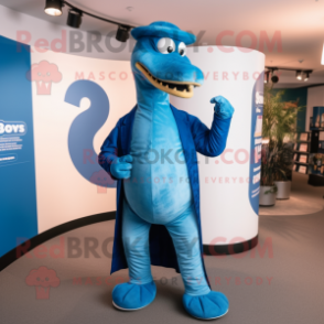 Blue Titanoboa mascot costume character dressed with a Waistcoat and Cummerbunds