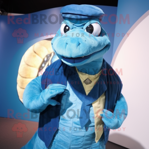 Blue Titanoboa mascot costume character dressed with a Waistcoat and Cummerbunds