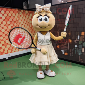Tan Tennis Racket mascot costume character dressed with a A-Line Skirt and Necklaces