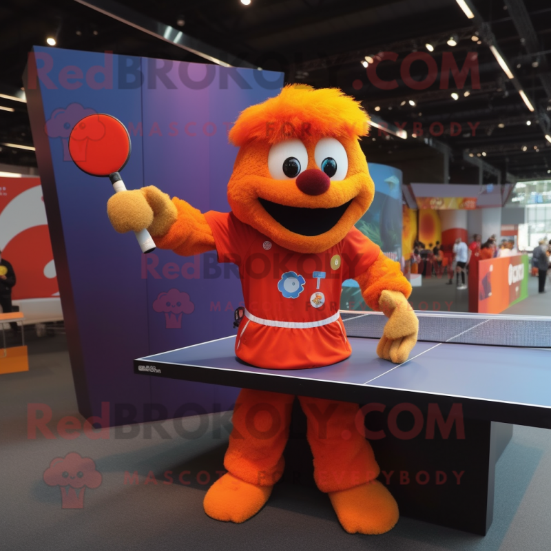 Orange Ping Pong Table mascot costume character dressed with a Waistcoat and Gloves Orange Ping Pong Table mascot costume character dressed with a Waistcoat and Gloves