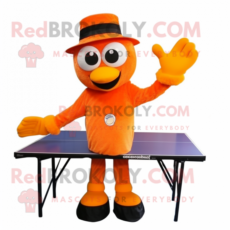 Orange Ping Pong Table mascot costume character dressed with a Waistcoat and Gloves Orange Ping Pong Table mascot costume character dressed with a Waistcoat and Gloves