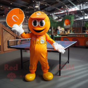 Orange Ping Pong Table mascot costume character dressed with a Waistcoat and Gloves