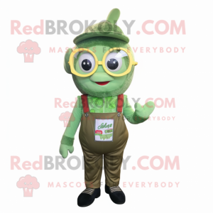 Olive Candy mascot costume character dressed with a Dungarees and Reading glasses