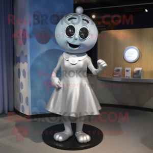 Silver But mascot costume character dressed with a Mini Dress and Tie pins